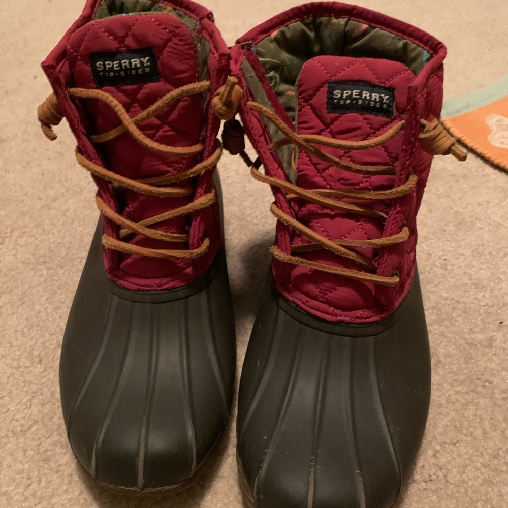 Red Sperry duck boots